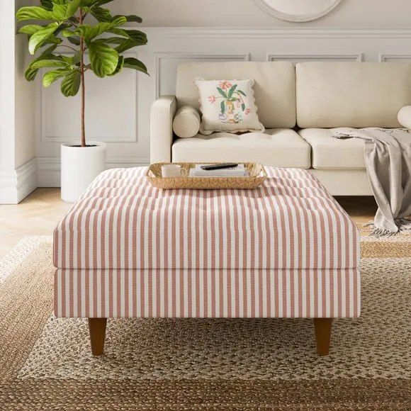 Zoe Pinstripe Fabric Square Storage Footstool 1