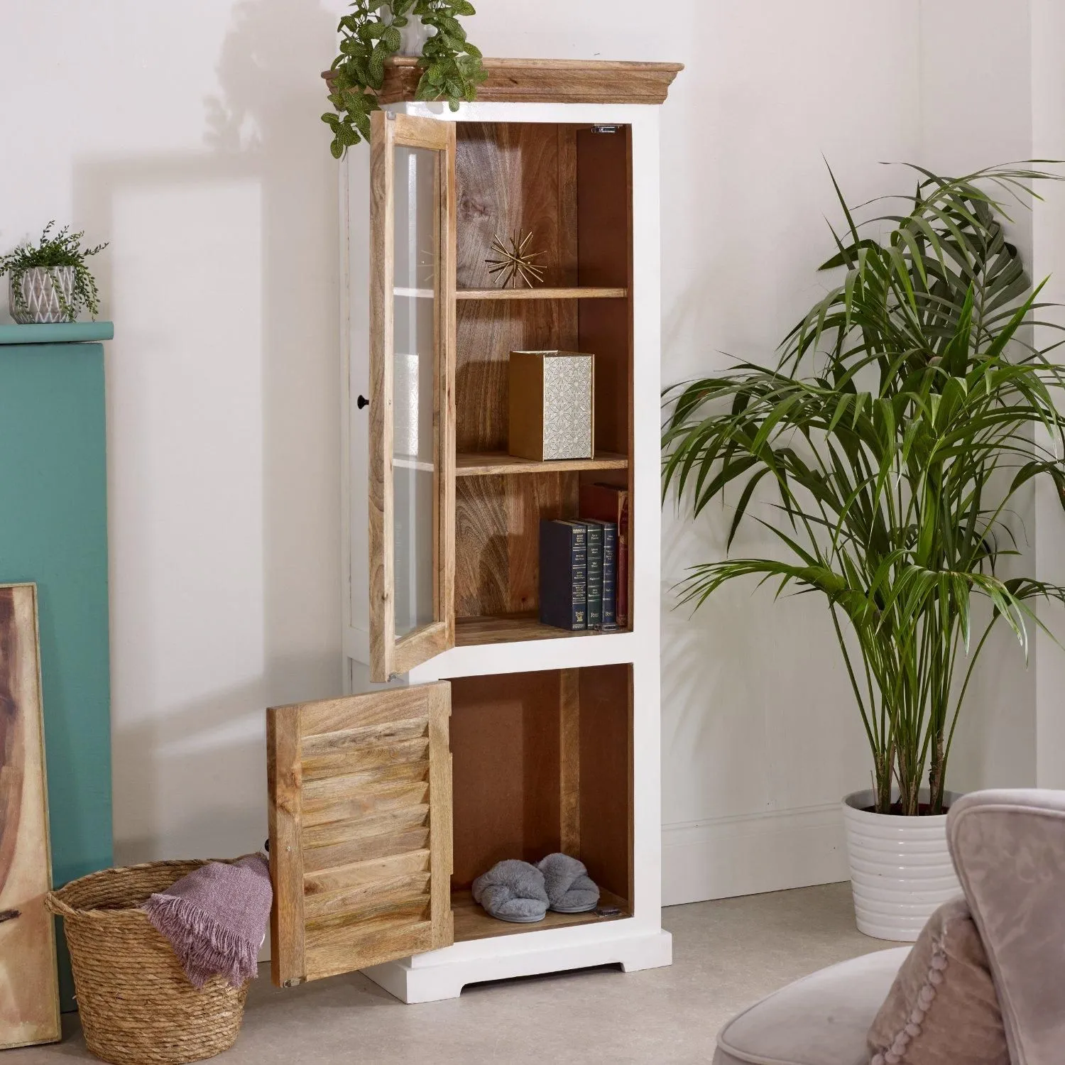 IH Design Curley Solid Mango Wood Bookcase White 2