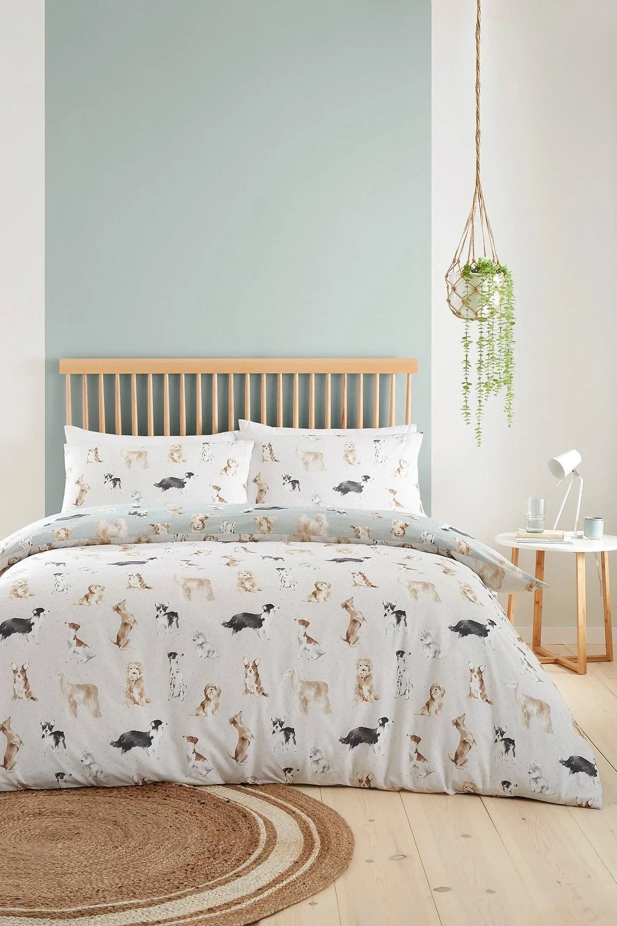 Fusion 'Cute Dogs' Easycare Duvet Cover Set in Duck Egg Blue 3