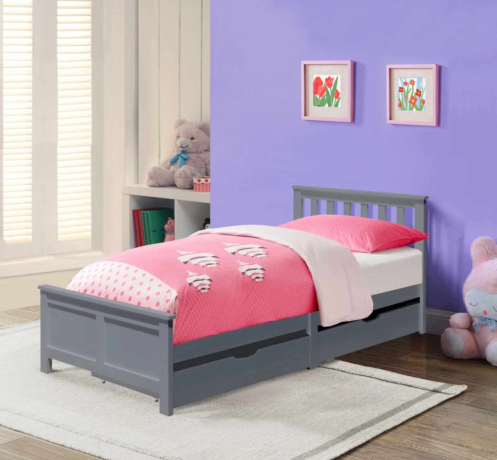 Comfy Living Ltd 3ft Wooden Bedframe With 2 Pull Out Drawers in Grey 2