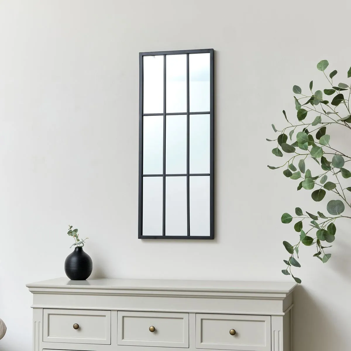 Melody Maison Large Matt Black Window Wall Mirror 94cm X 38cm 2