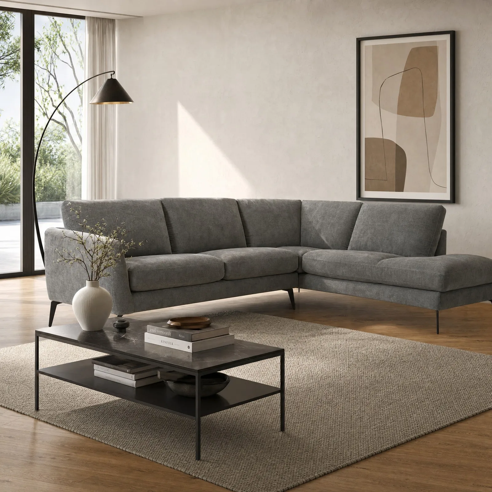 Zanuso Corner Group Chaise Right Corner Sofa, Grey Fabric | Barker & Stonehouse 2