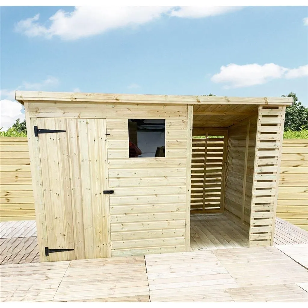 Marlborough 14 x 7 Pressure Treated Pent Shed With Storage Area in Natural