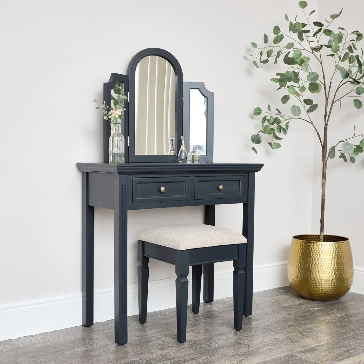 Melody Maison Large Dressing Table, Mirror & Stool Set - Daventry Navy Black Range 6