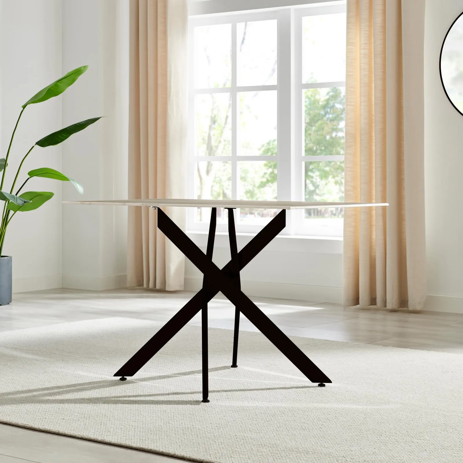 FurnitureboxUK Leonardo 4-Seater Dining Table With Marble Effect Glass Top & Black Metal Legs in White 3