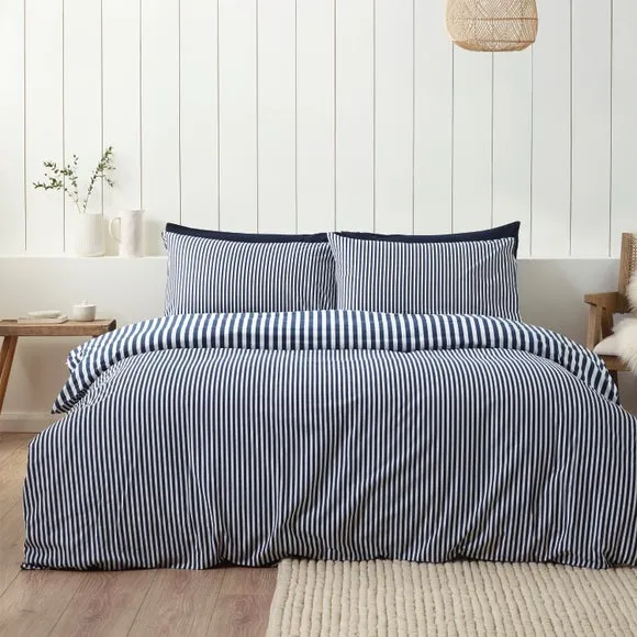 Catherine Lansfield Stripe 100% Brushed Cotton Reversible Duvet Cover & Pillowcase Set 3