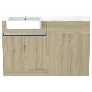 Be Modern Botanica Natural Oak Left Hand 1260mm Freestanding Vanity & Toilet Pan Unit with Basin Modular Combination 2