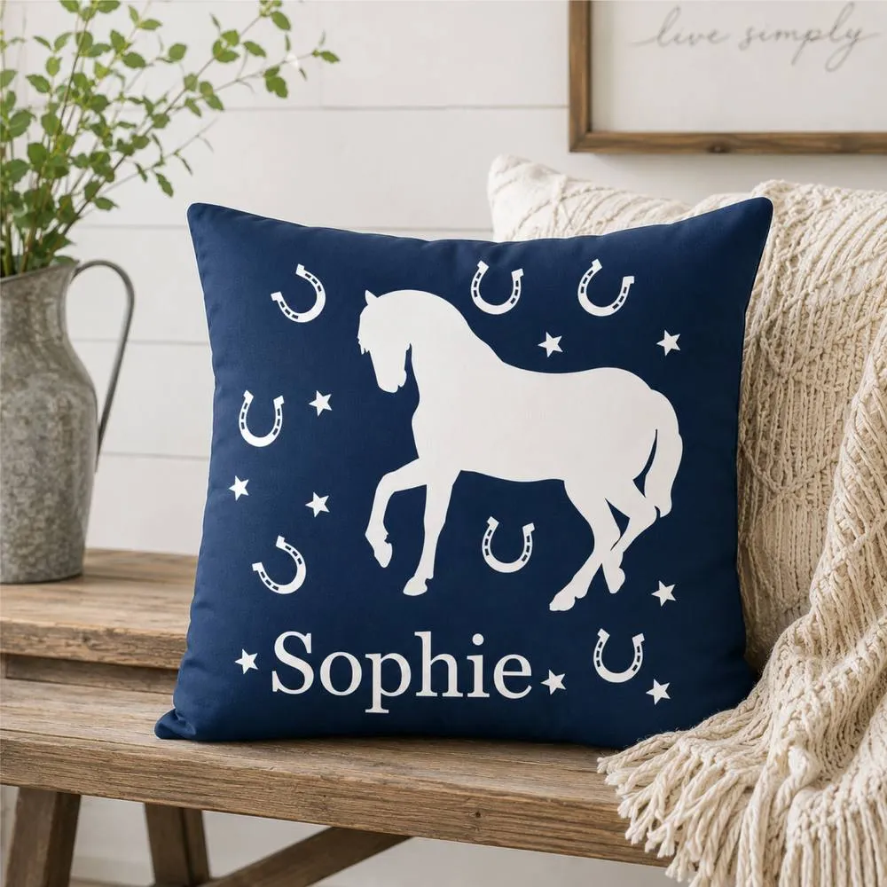 60 SECOND MAKEOVER Personalised Horse Cushion Cover in Navy
