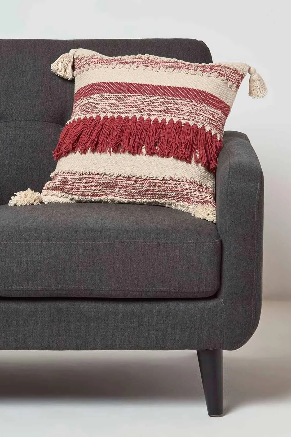 Homescapes Zadar Handwoven Fringed Red Kilim Cushion 2