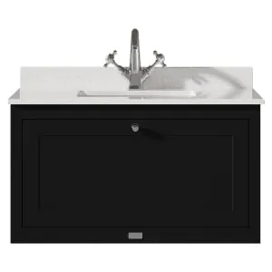 Bayswater Hartleigh Matt Black Traditional Wall Hung Vanity Unit & 1 Tap Hole White Marble Top Basin - 800mm