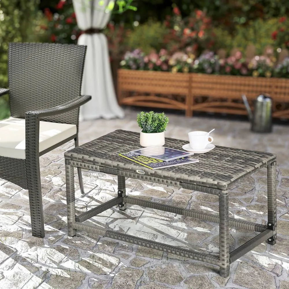 OUTSUNNY Outdoor Coffee Table w/ Plastic Board Under the Full Woven Table Top, Grey