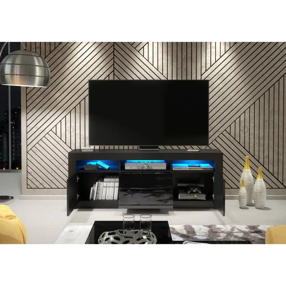 Creative Furniture Shine TV Unit 160cm - Black with Gloss Doors & LED Lights 3