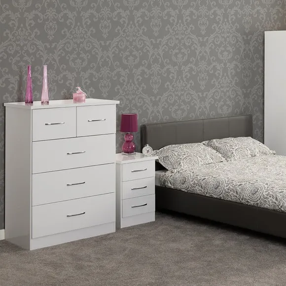 Return - Nevada 3 Drawer Bedside Table, White