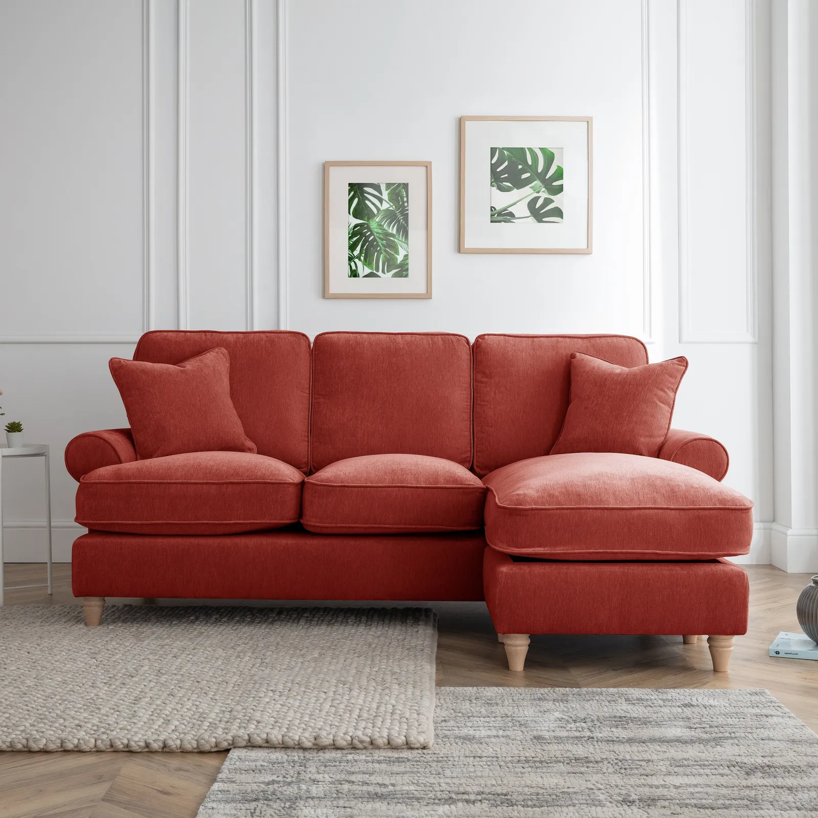 The Great Sofa Company Ezra Right Hand Velvet Chaise Sofa - Scroll Arm in Terracotta 1