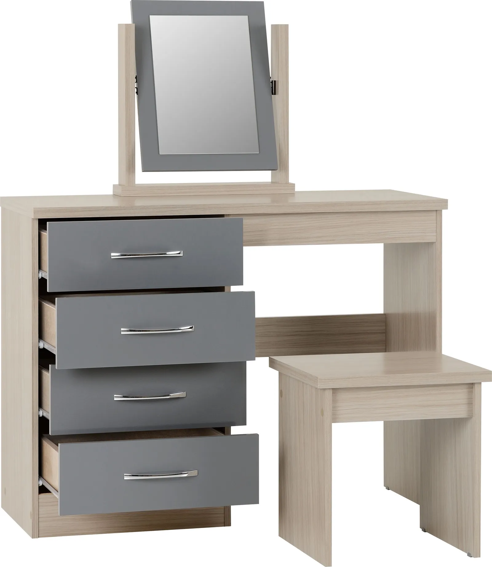 Seconique Nevada 4 Drawer Dressing Table Set in Grey 4
