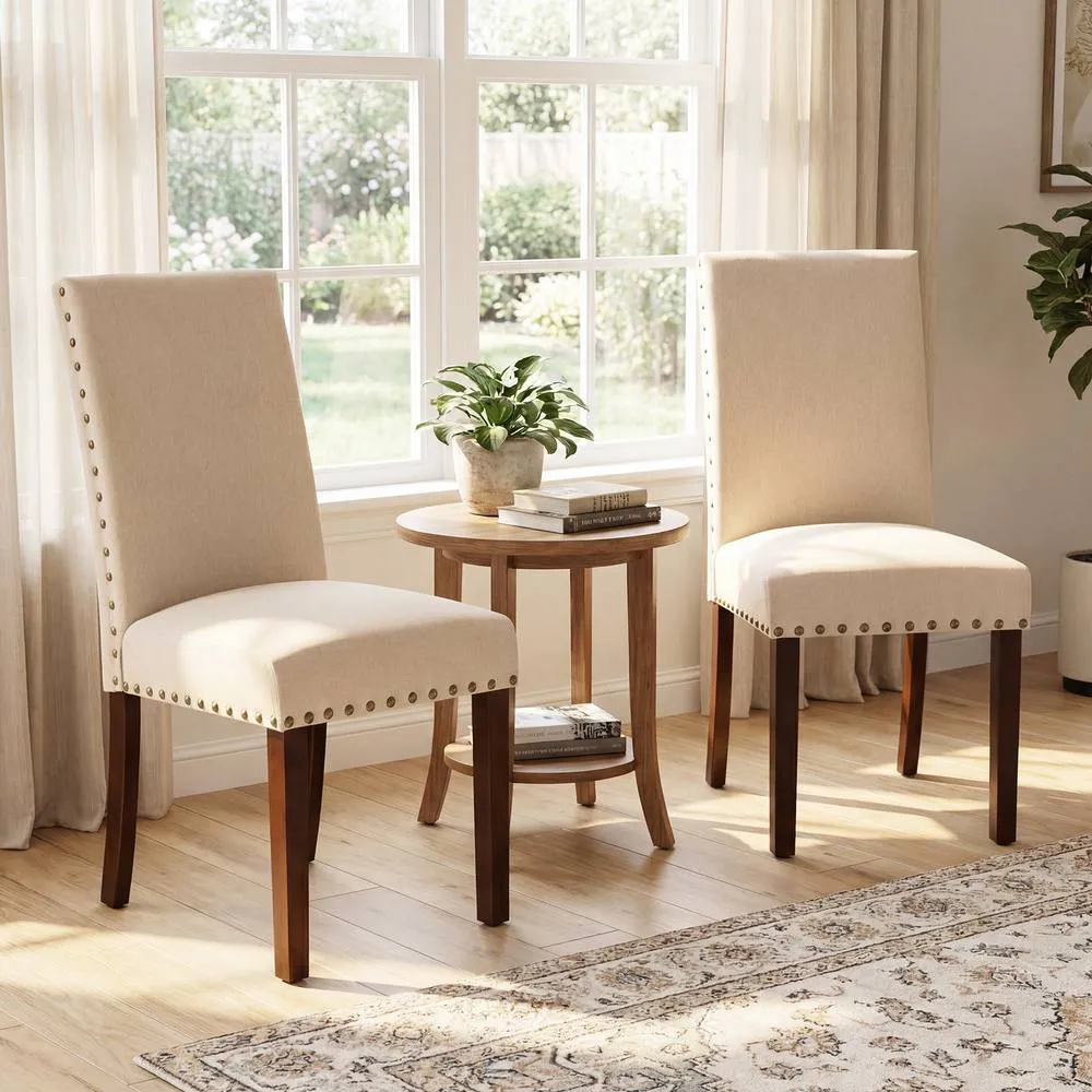 Costway Set of 2 Dining Chairs Upholstered Dinner Chairs w/ High Back in Beige 4