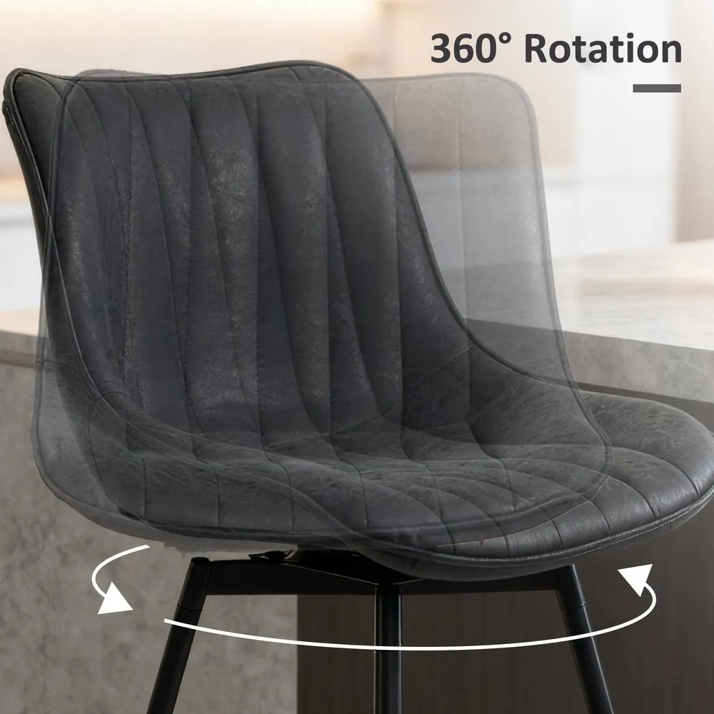 HOMCOM Swivel Bar Stools Set of 2, PU Leather Upholstered Bar Chairs, Black 5