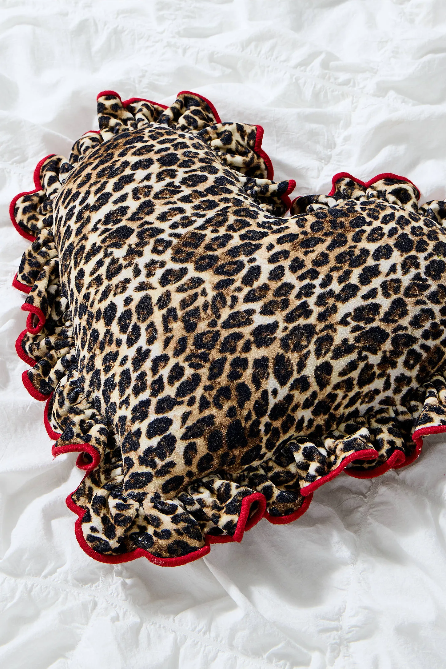Leopard Ruffle Heart Cushion - Neutral 2