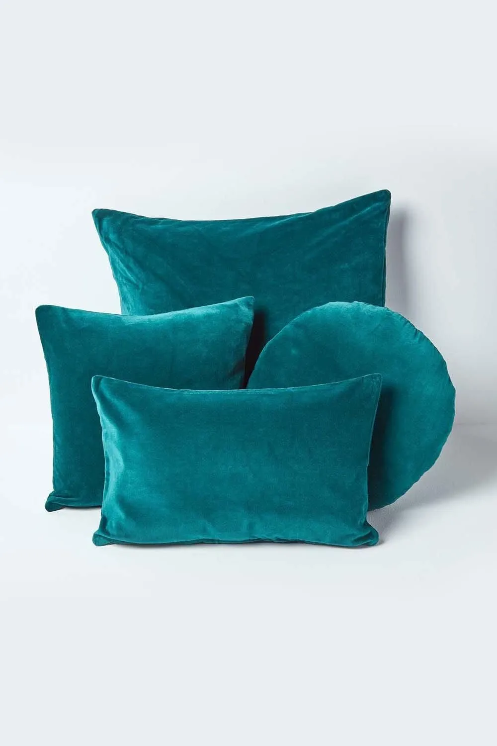 Homescapes Velvet Cushion Cover 100% Cotton, Soft & Machine Washable in Emerald 5