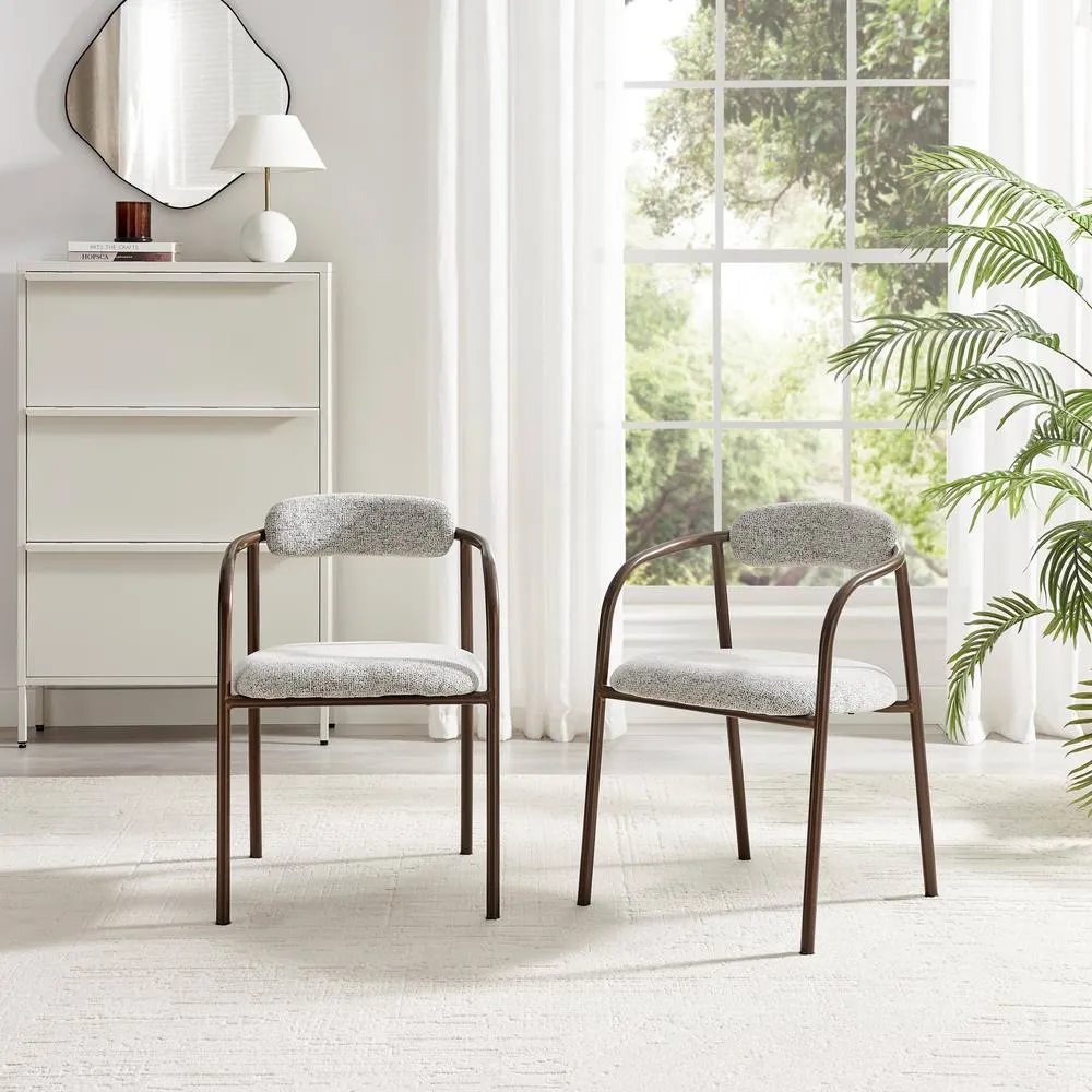 FurnitureboxUK 2x Rhea Grey Fabric Dining Chairs Bronze Legs 2