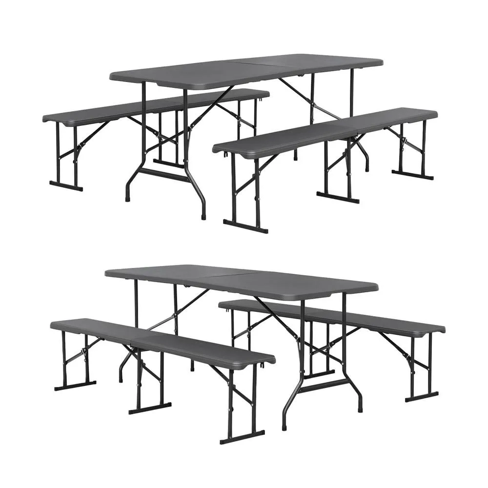 sweeek Folding steel reception table with 2 benches (set of 2) in Dark Grey 3