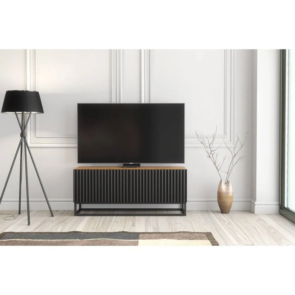 Creative Furniture Ripple TV Unit 100cm - Oak & Black Fluted Doors in Dark Brown 2