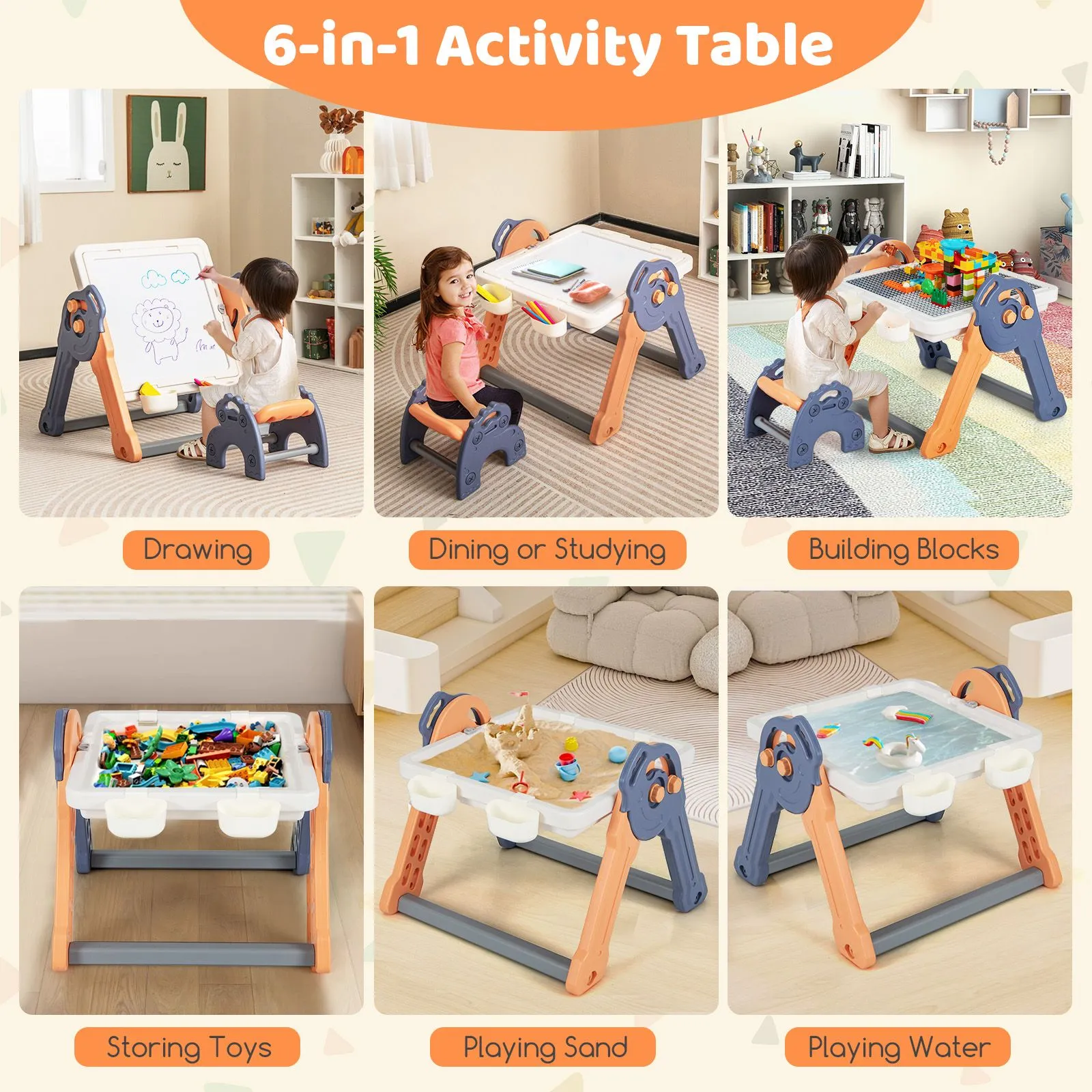 Costway 6-In-1 Multi-activity Play Table & Chair Set Folding Painting Easel 3