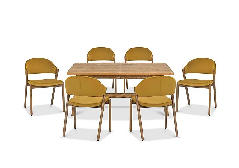 Stratford Small Extending Dining Table with 6 Fabric Chairs - Mustard Velvet