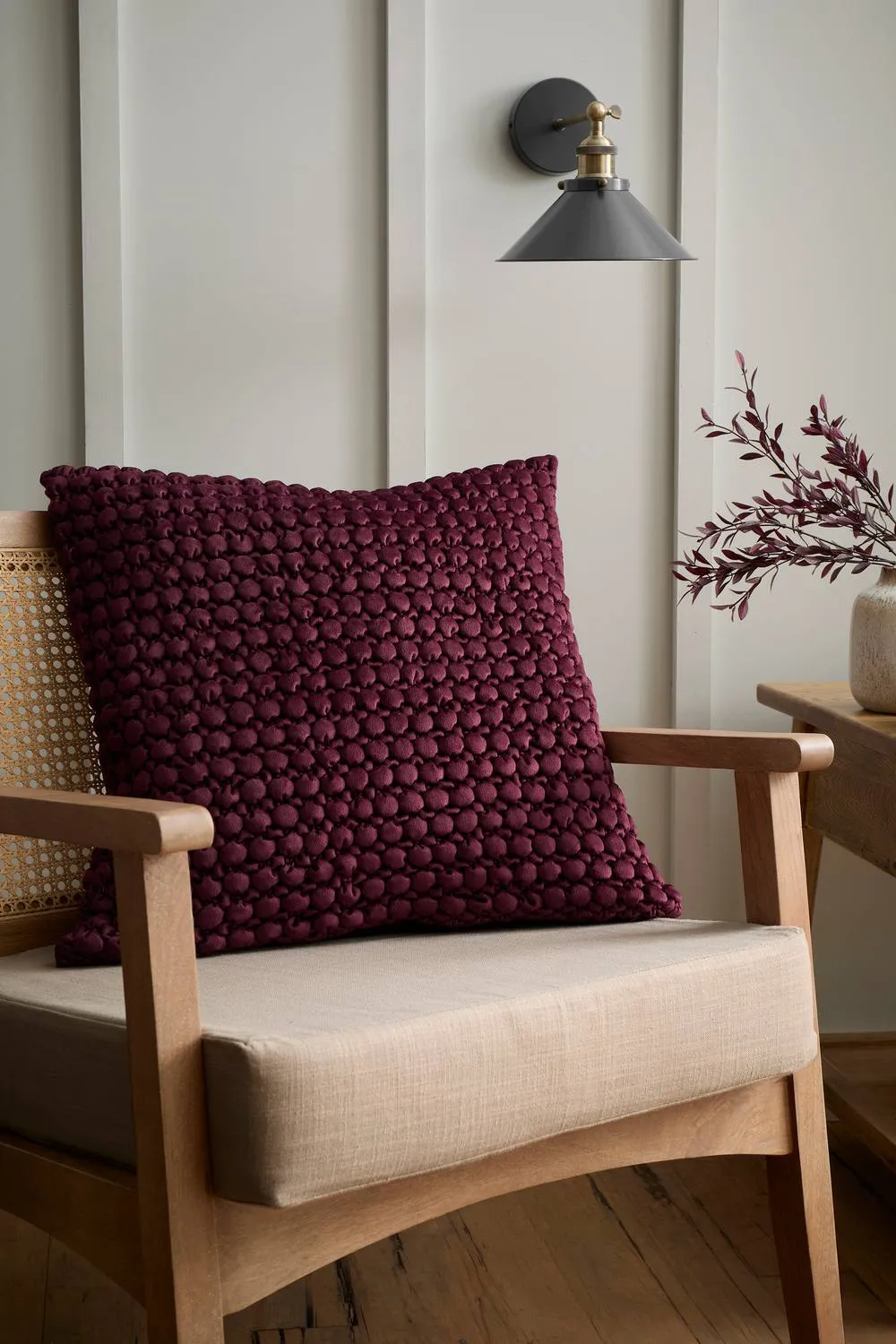 Appletree 'Bobble' Velvet Filled Cushion in Dark Red 1