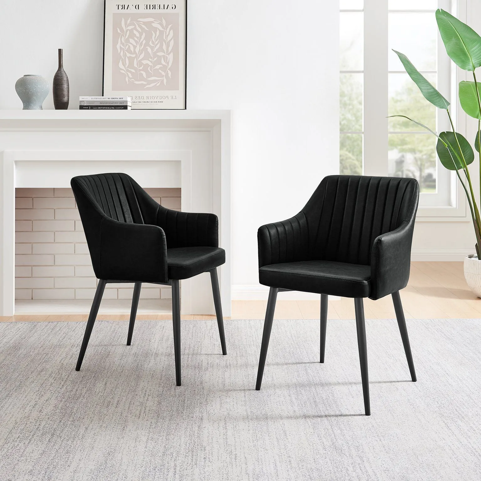 FurnitureboxUK Set of 2 Calla Faux Leather Dining Chairs With Black Metal Legs 3
