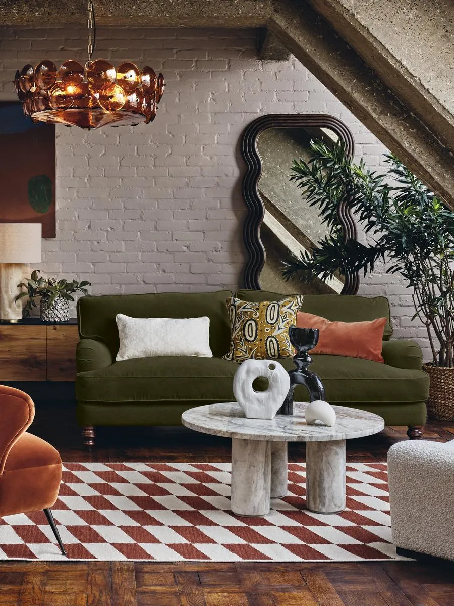 Arundel Three Seater Sofa, Velvet, Olive