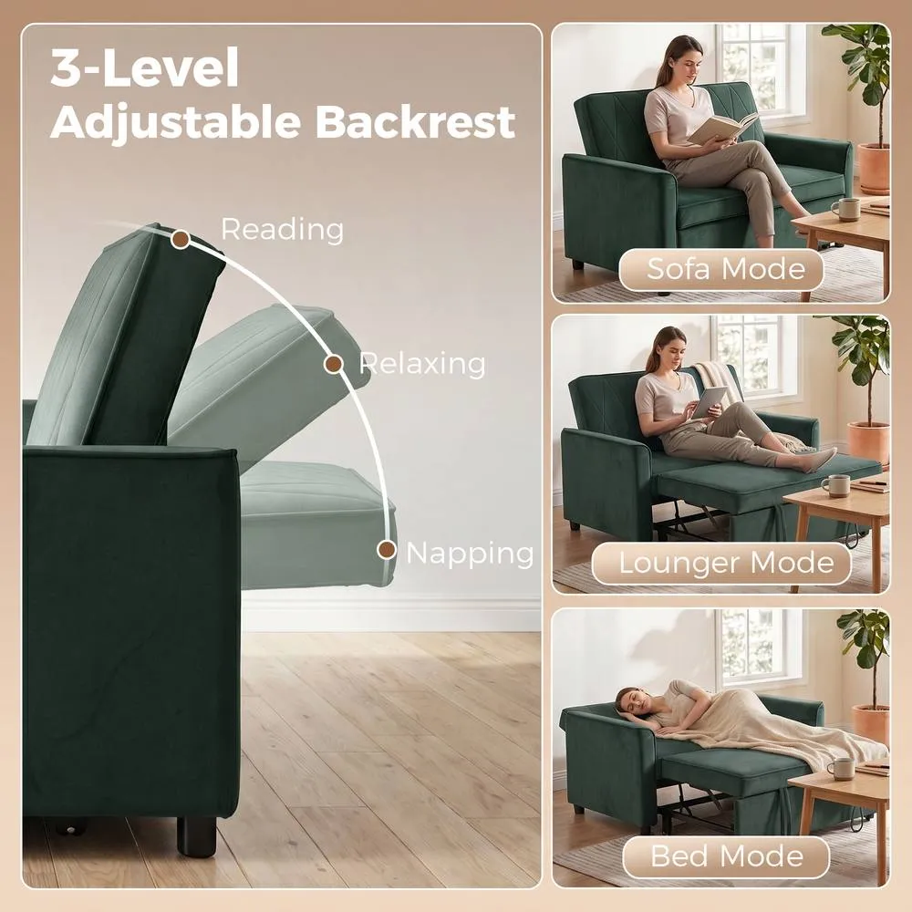 HOMCOM 2 Seater Sofa Bed, 3-in-1 Velvet Pull Out Sleeper Sofa, Dark Green 6