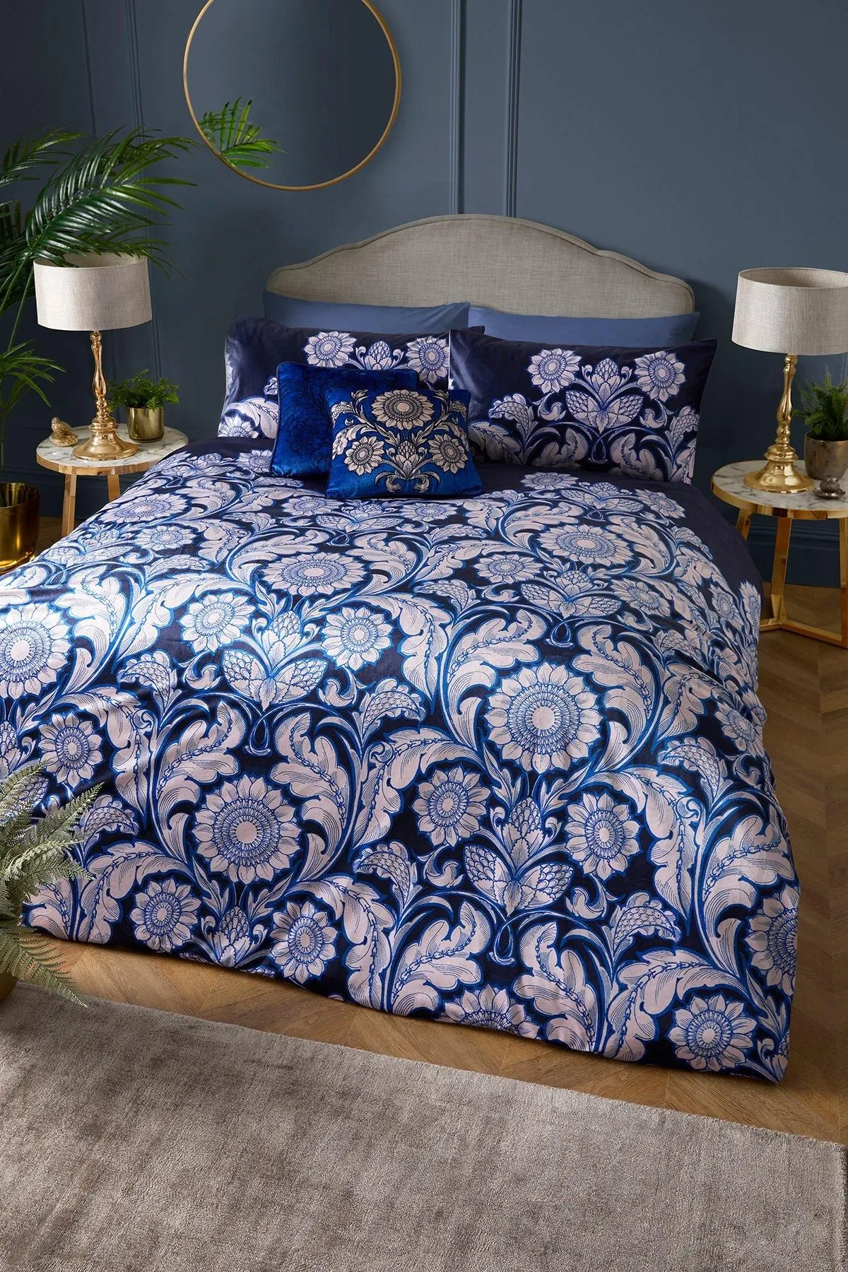 Laurence Llewelyn-Bowen 'Romilly' Floral Jacquard Duvet Cover Set in Blue 4
