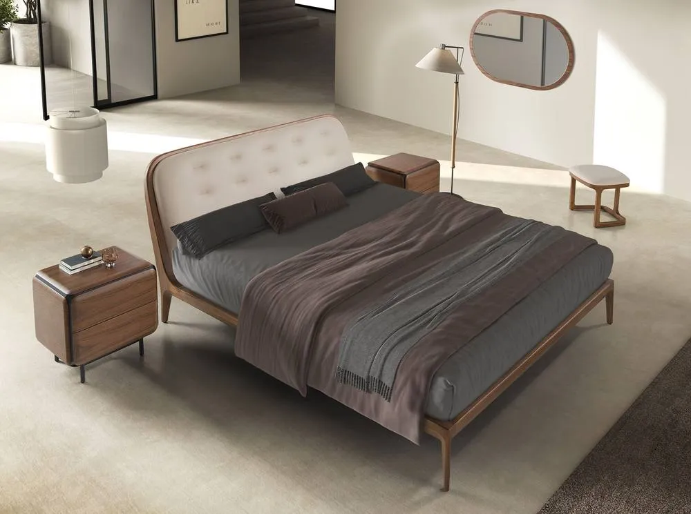 Angel Cerda Leatherette Bench with Walnut Legs in Brown 4
