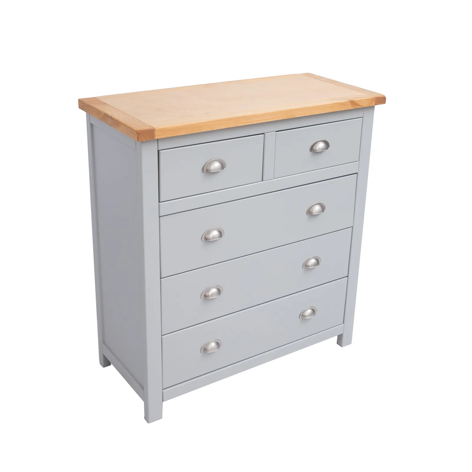 Cabinet Bits Argenta 5 Drawer Chest of Drawers Chrome Cup Handle in Light Grey 3