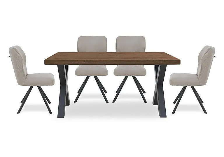 Terra 160cm Compact Straight Edge Dining Table with X Shaped Legs and 4 Taupe Fabric Swivel Chairs - Old Bassano