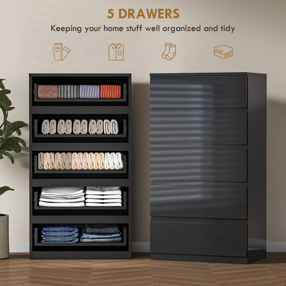 HOMCOM Bedroom Chest of Drawers, 5 Drawers Dresser, Drawer Unit, Black 4