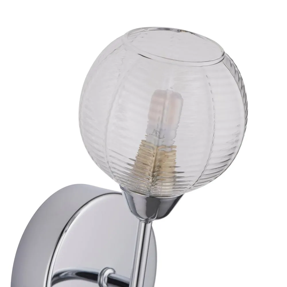 First Choice Lighting Tatton - Chrome with Ribbed Glass Wall Lamp in Silver 4
