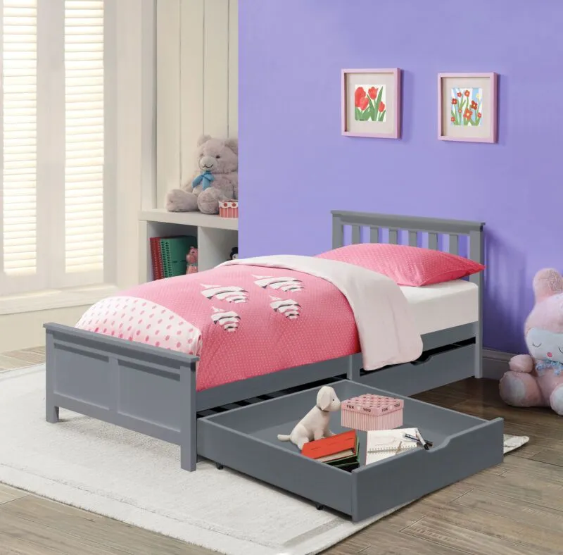Comfy Living Ltd 3ft Wooden Bedframe With 2 Pull Out Drawers in Grey 1