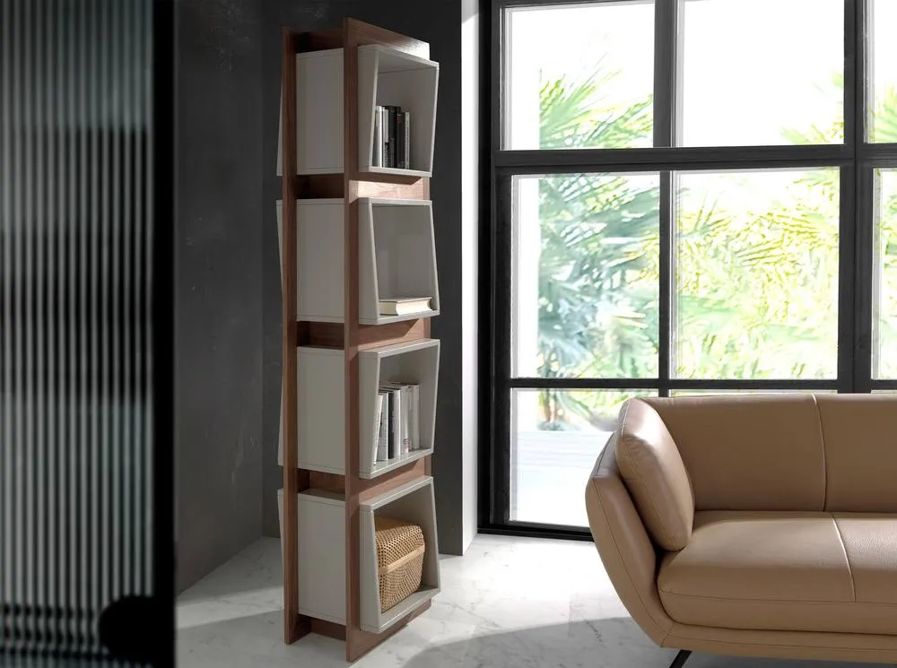 Angel Cerda Walnut Veneer Cube Shelf, Glossy Pearl Grey 50x41x200 6
