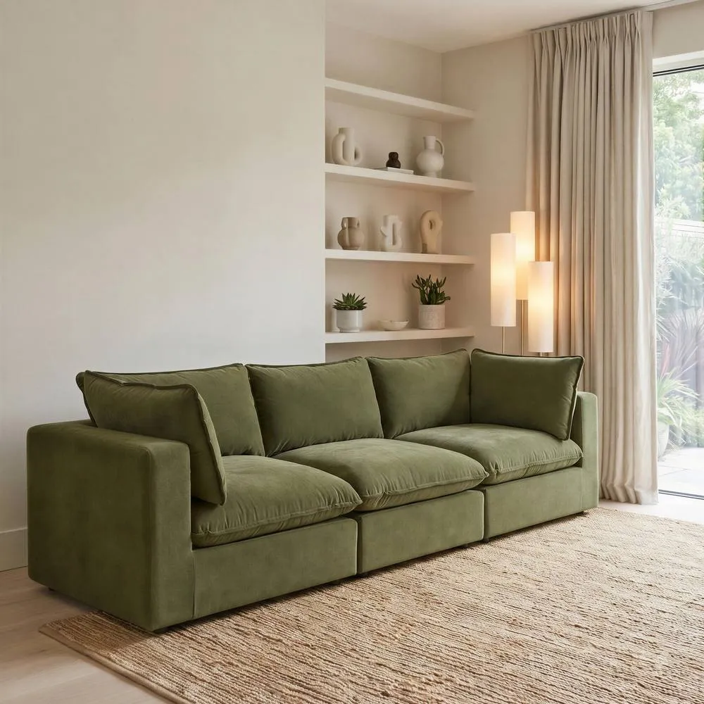 FurnitureboxUK Echo Linen-Look Fabric 3 Seater Modular Sofa in Green 2