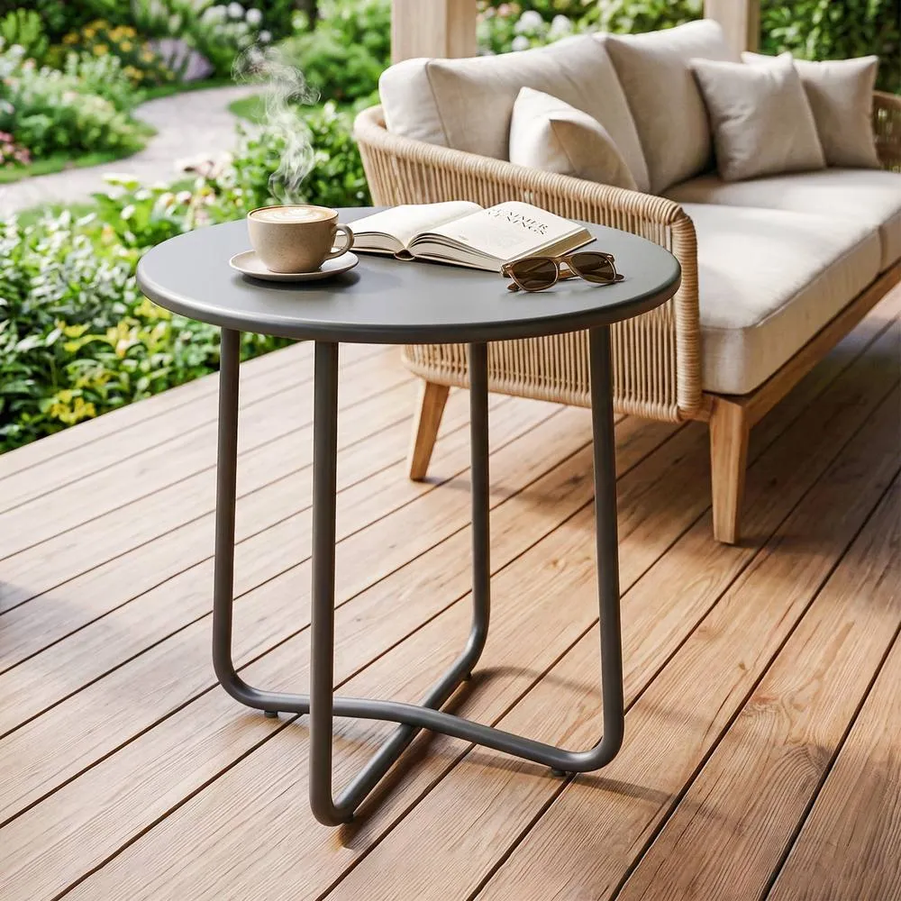 OUTSUNNY Metal Garden Side Table, 48 cm Round Outdoor Table in Dark Grey 1