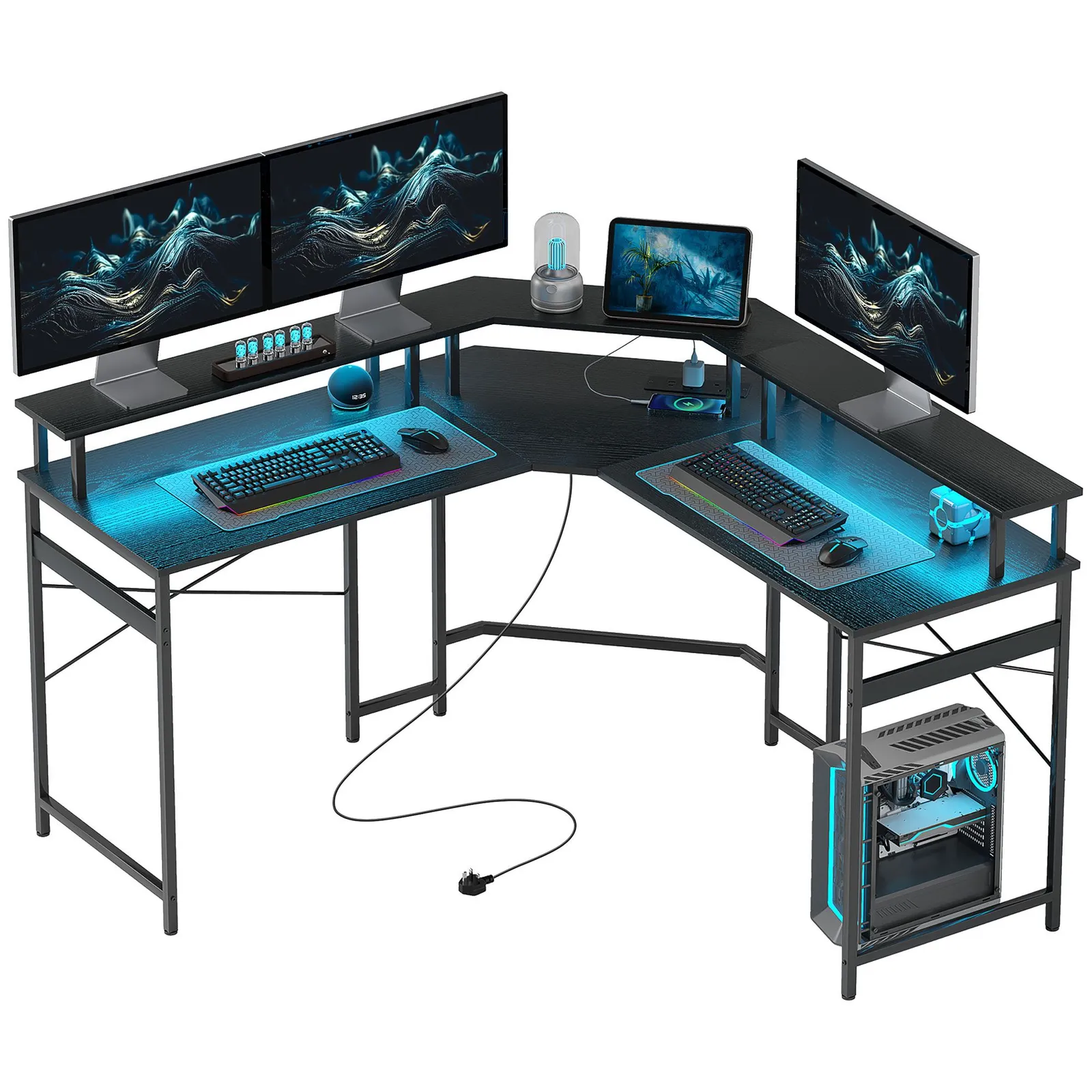 HOMCOM L Shaped Desk Corner Computer Desk with Monitor Stand, Black 2