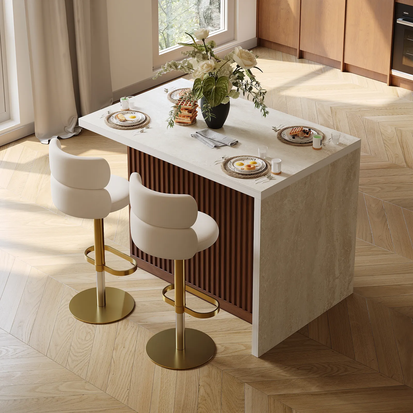 Modern 1270 mm Matte Sintered Stone Kitchen Island with Storage, Walnut