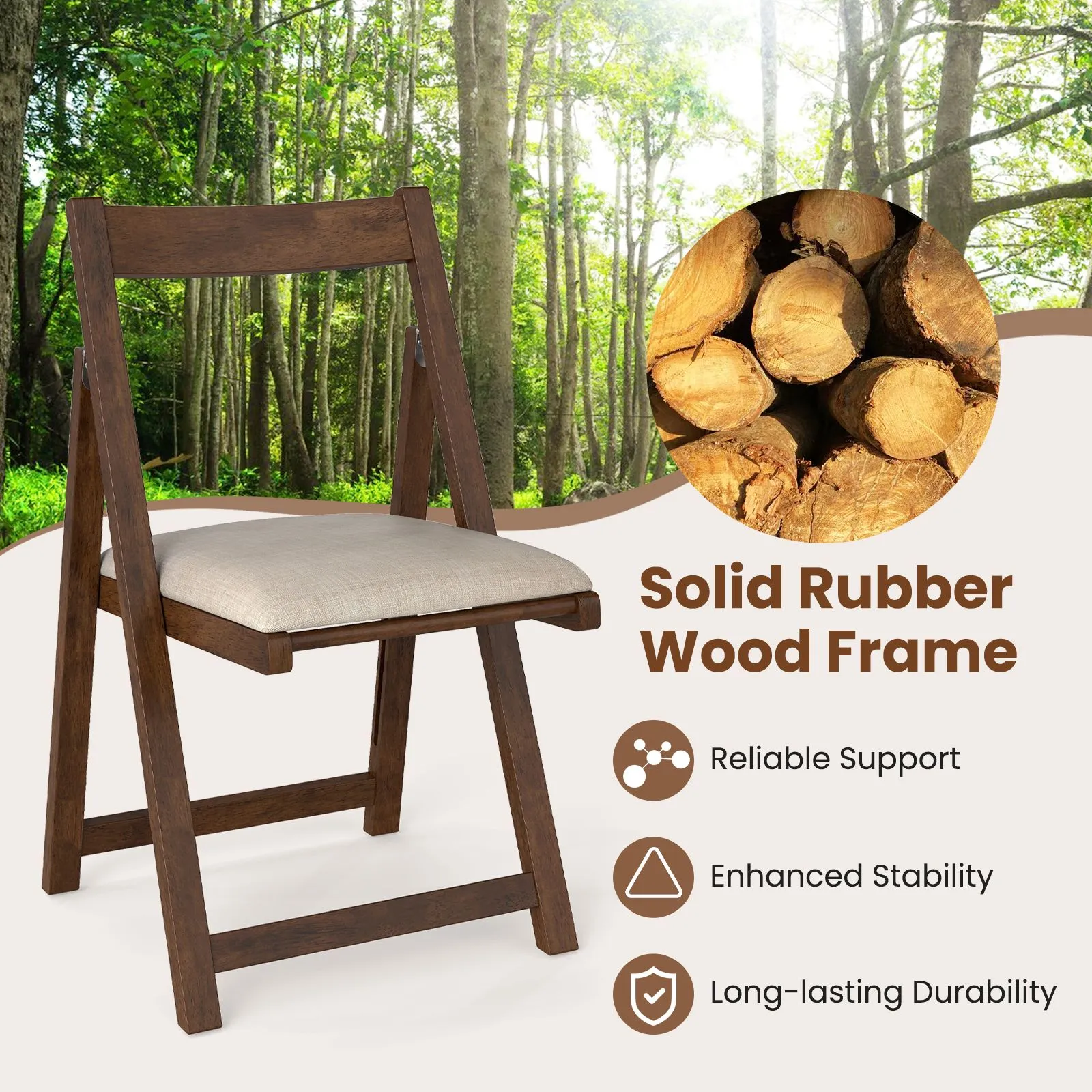 Costway Foldable Dining Chair Set of 4 Accent Armless Kitchen Chair in Walnut 4
