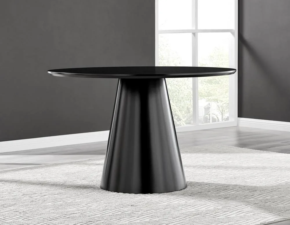FurnitureboxUK Palma Black Semi Gloss Round Table & 4 Black Milan Black Leg Chairs 2