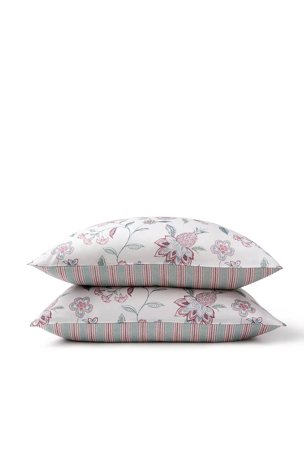 CHRISTY 'Kew' Floral Stripe Reversible Cotton Sateen Pillowcase Pair in Blue 2