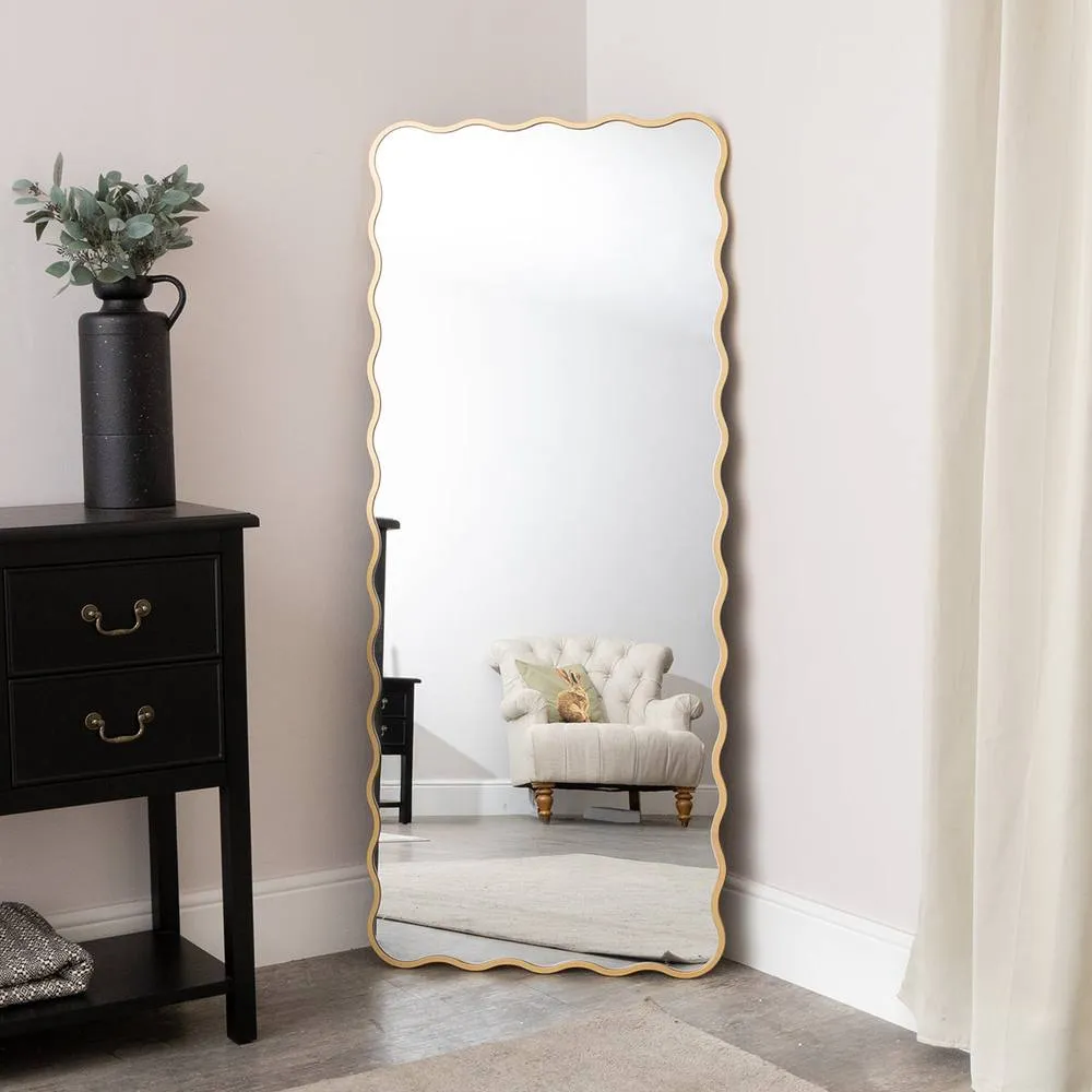 Melody Maison Gold Full Length Wavy Mirror - 70cm X 165cm