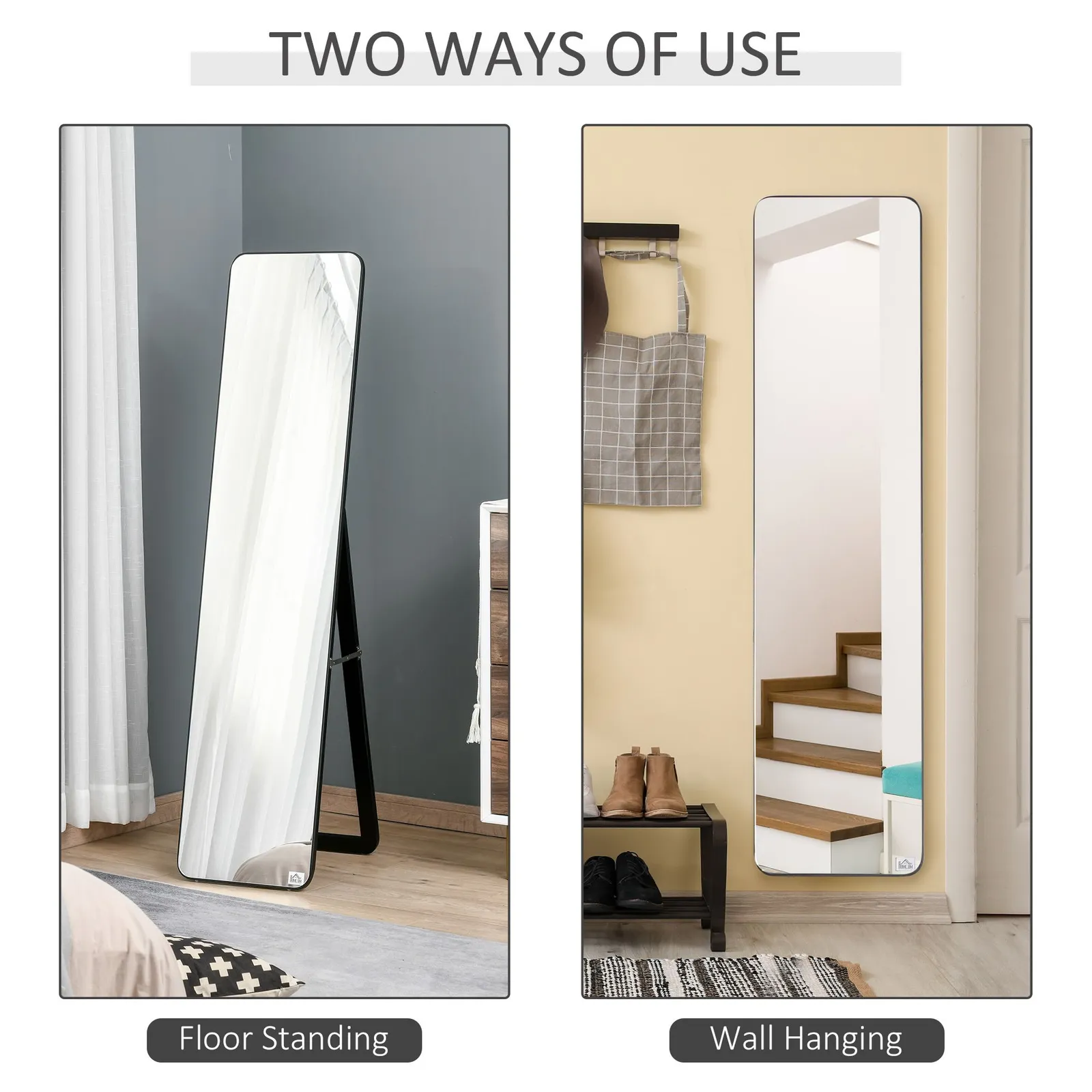 HOMCOM Full Length Mirror Free Standing or Wall Mount Dressing Bedroom Black 4