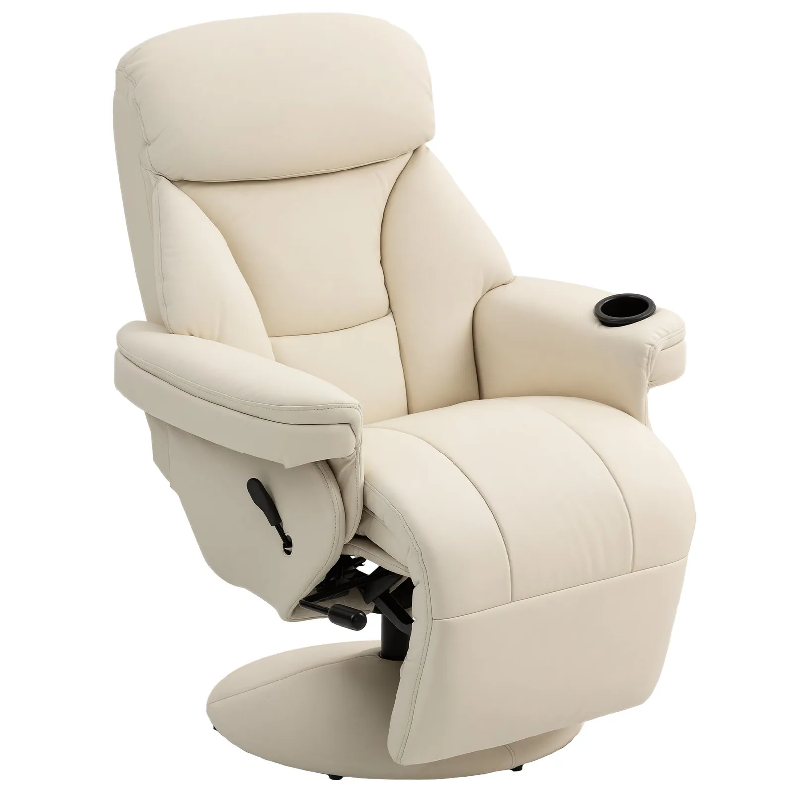 HOMCOM Manual Recliner Swivel Lounge Chair with Footrest, Cream White 2